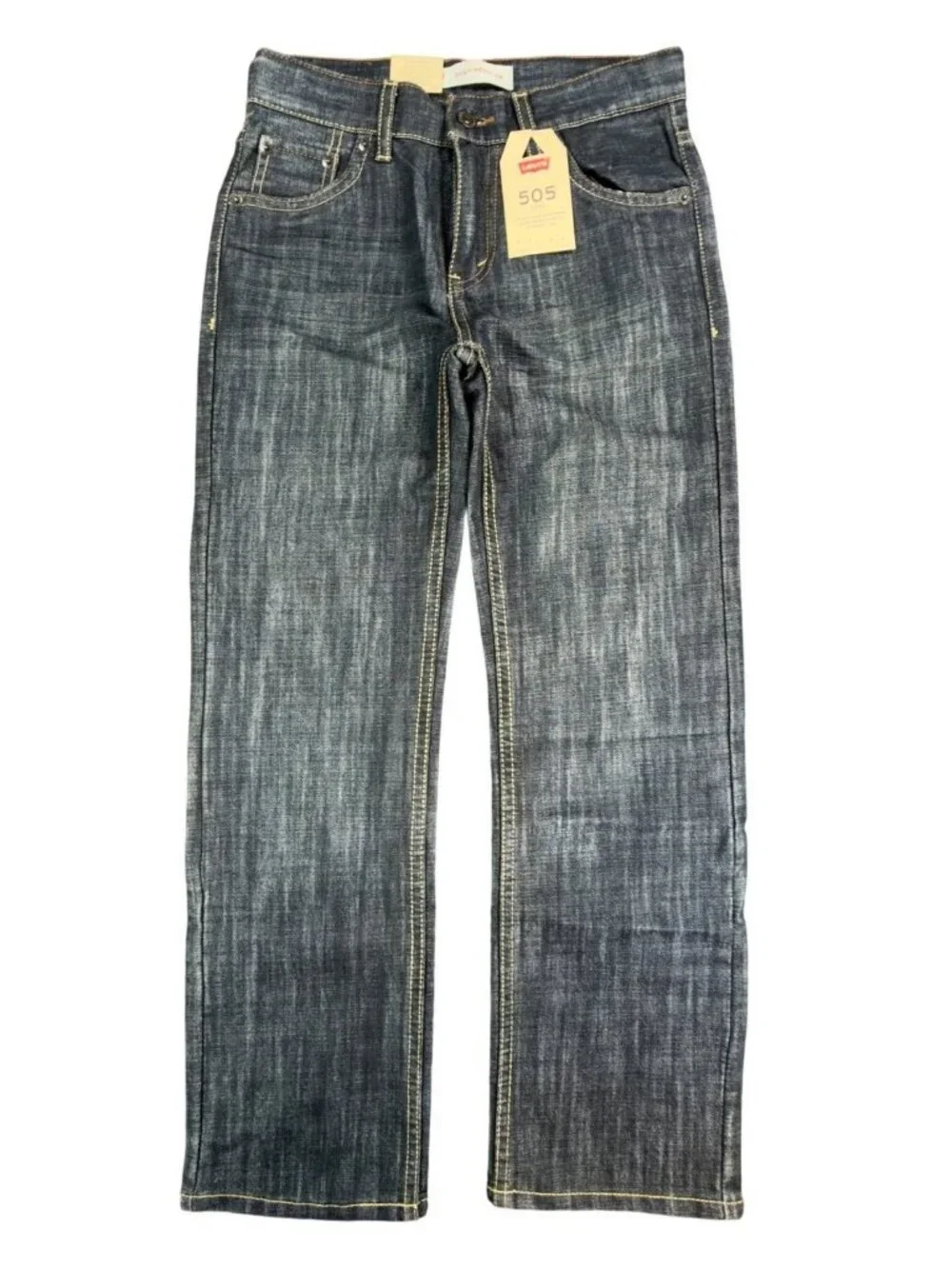 Levi's 505 Jeans Boys 12 Reg Dark Wash Cotton Blend Straight Adjustable NWT